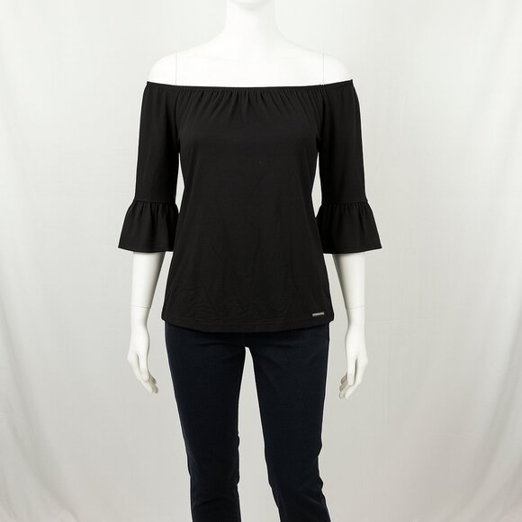 NWT Michael Kors Off-The-Shoulder Black Top XL Statement Sleeve Chic - Picture 2 of 12